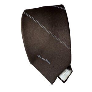 Oscar De La Renta Tie Brown & Blue Diagonal Stripe Silk Blend Vintage